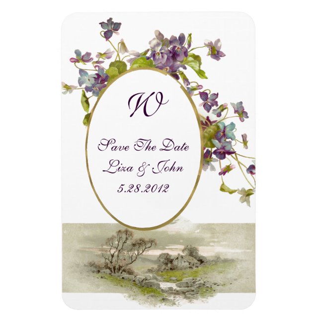 ROMANTİCA  MONOGRAM /VIOLETS,Save The Date,White Magnet (Vertical)