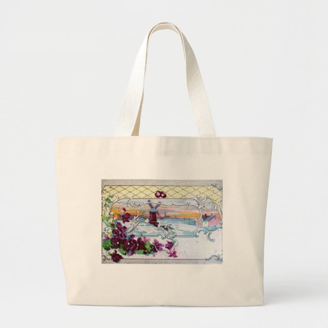 ROMANTICA Pansies,Violets,Winter Floral Large Tote Bag (Front)