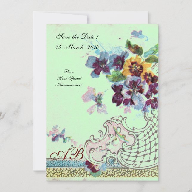 ROMANTİCA Pink Blue Green Wedding Floral Monogram Invitation (Front)