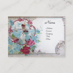 ROMANTICA /ROSES,BLUE FLOWERS WHITE DOVE Floral Business Card
