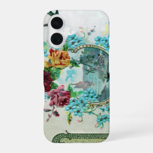 ROMANTICA / ROSES ;BLUE FLOWERS WITH BIRD ,white iPhone 16 Case