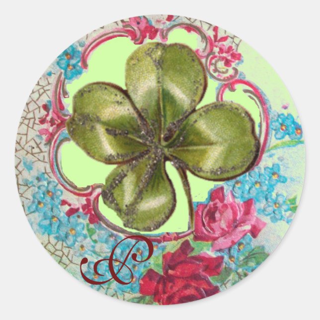 ROMANTICA / ST.PATRICK'S SHAMROCK MONOGRAM CLASSIC ROUND STICKER (Front)