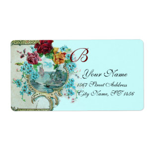 ROMANTICA TEAL BLUE FLORAL BEACH WEDDING MONOGRAM