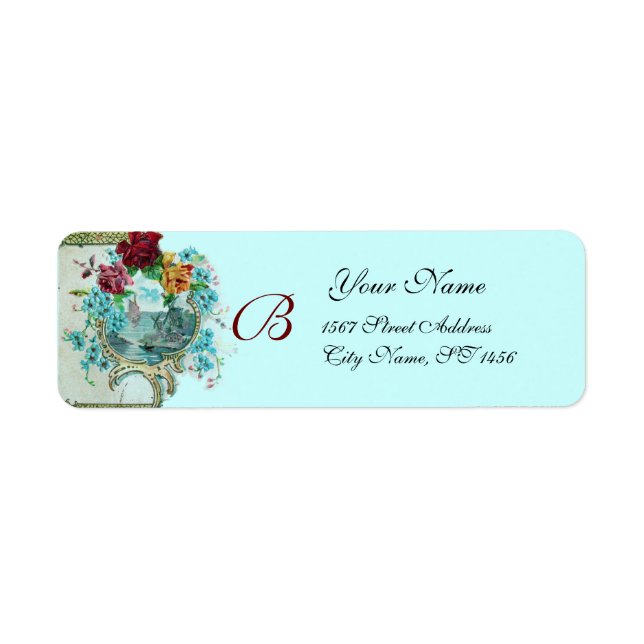 ROMANTICA TEAL BLUE FLORAL BEACH WEDDING MONOGRAM (Front)