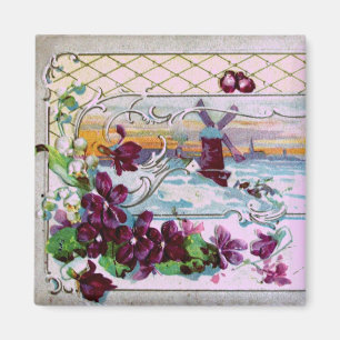 ROMANTICA Winter Landscape,Pansies,Floral Swirls Magnet