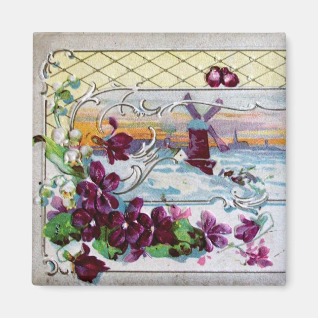 ROMANTICA Winter Landscape,Pansies,Floral Swirls Magnet (Front)