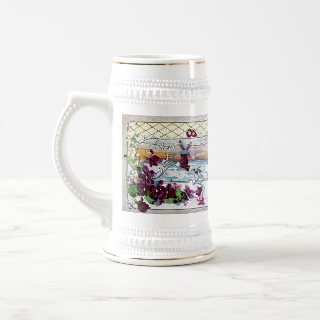 ROMANTICA Winter Landscape With Pansies Beer Stein (Left)