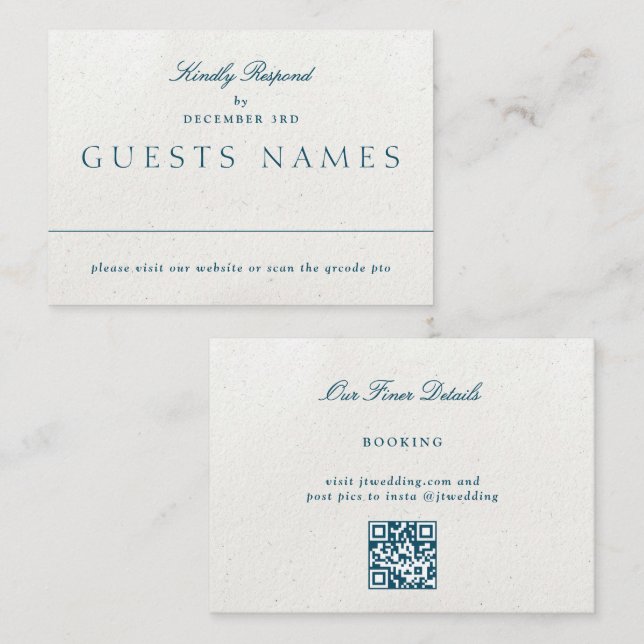 Romantically Classic Wedding QR CODE RSVP Card (Front/Back)