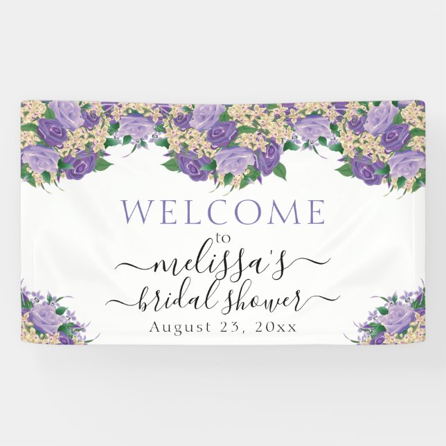 Romantically Elegant Purple Floral Bridal Shower Banner (Horizontal)