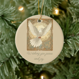 Romantically Nostalgic Peace Dove Greeting Card Ceramic Tree Decoration