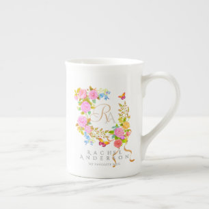 Romantics Blooming Garden Monogram  Bone China Mug