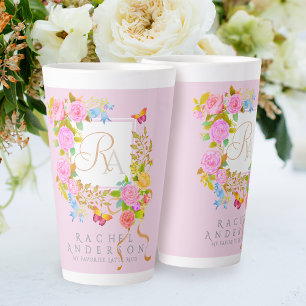 Romantics Blooming Garden Monogram Pink Latte Mug