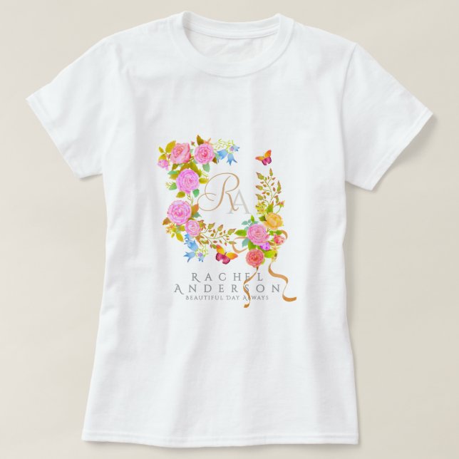 Romantics Blooming Garden Monogram White T-Shirt (Design Front)