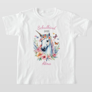 Romantisches Einhorn mit Blumen - Schulkind 2025   T-Shirt