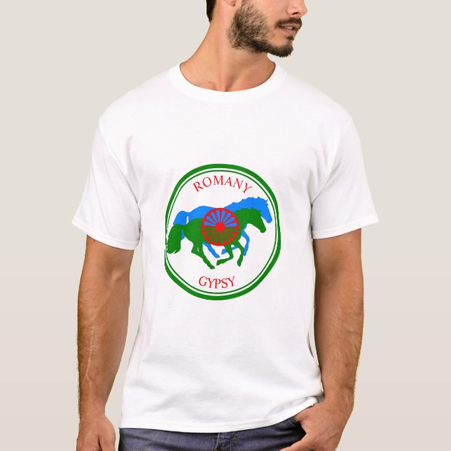 Romany Gypsy flag and horses T-Shirt (Front)