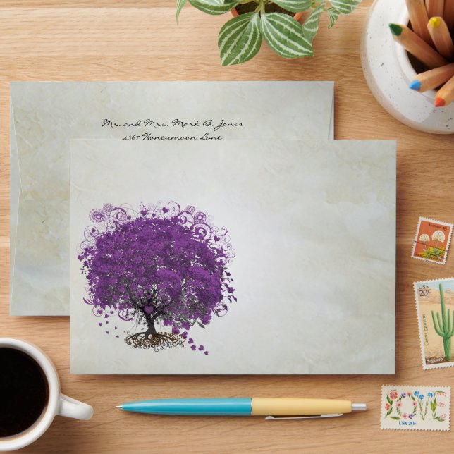 Romatic Purple Heart Leaf Damask Envelope (Desk)