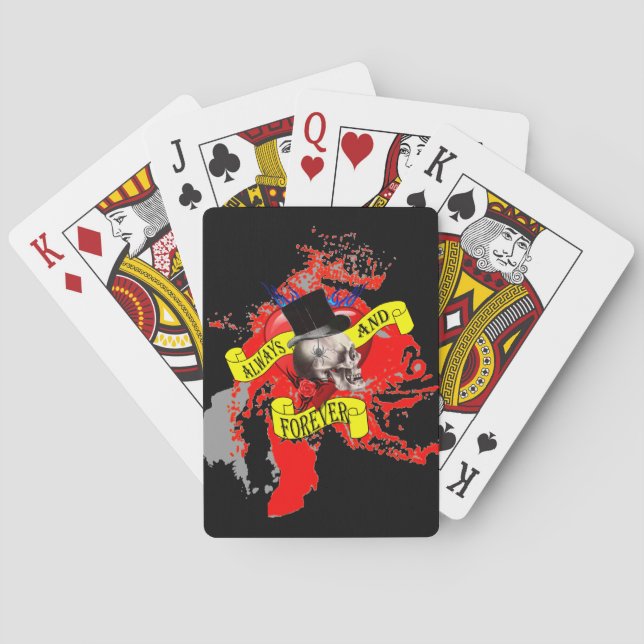 Romatic skull and heart tattoo design playing cards (Back)