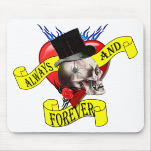 Romatic skull and Valentines love heart tattoo Mouse Pad