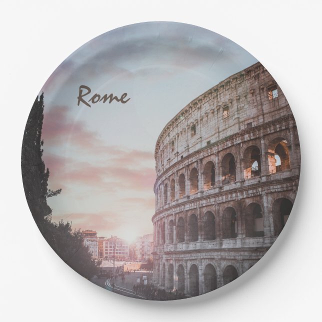 Rome Ancient Architecture sunset cityscape Paper Plate (Front)