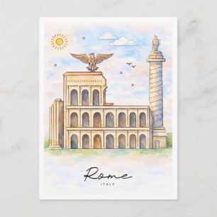 Rome Architecture Watercolor   Italy Travel Holiday Postcard