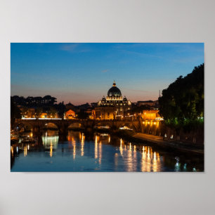 Rome by night poster, St Peter's and Vatican City Poster