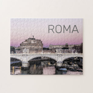 Rome Castel Sant'Angelo Bridge Sunset Panorama Lug Jigsaw Puzzle