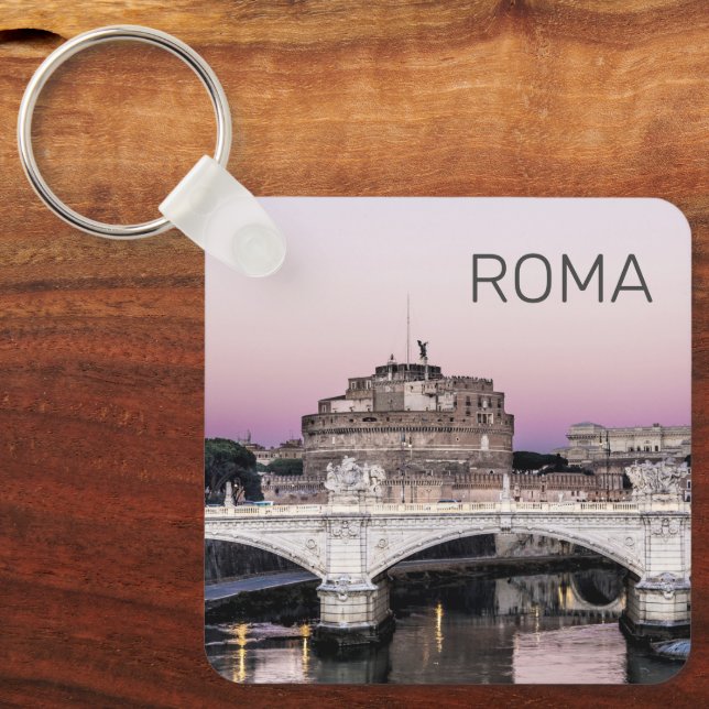 Rome Castel Sant'Angelo Bridge Sunset Panorama Lug Key Ring (Front)