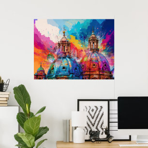 Rome Cathedral Domes - Colourful Abstract Art Prin Poster
