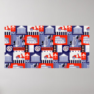 Rome city seamless decorative pattern design. Trav Poster