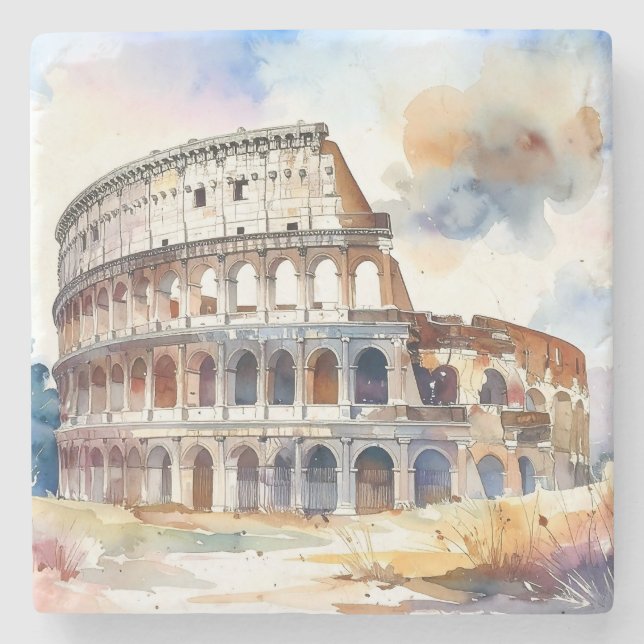 Rome Coliseum, Italy, in watercolor style Stone Coaster (Front)