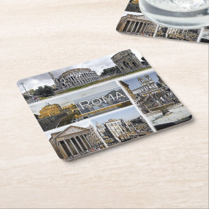 Rome ^ Colosseum - Arch of Constantine - Pantheon Square Paper Coaster