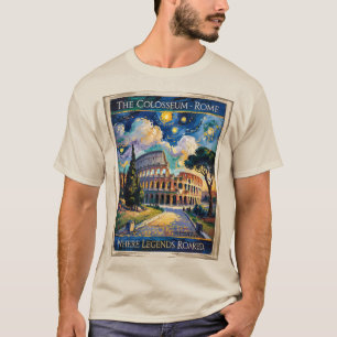 Rome Colosseum Itlay Landmark Retro Van Gogh Art T-Shirt