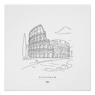 Rome Colosseum Minimalist Line Art Travel Poster