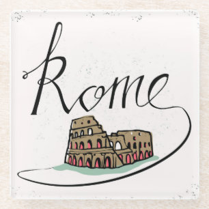 Rome Hand Lettered Design Glass Coaster