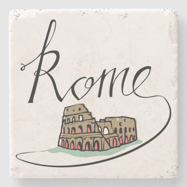 Rome Hand Lettered Design Stone Coaster (Front)