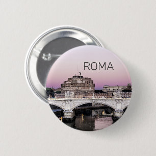 Rome Italy Castel Sant'Angelo Bridge Sunset 6 Cm Round Badge