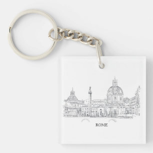 Rome Italy City Architecture Pen and Ink Drawing Key Ring