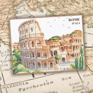 Rome Italy Colosseum Travel Art Cartoon Postcard