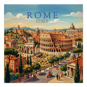 Rome Italy Colosseum Travel Art Vintage Poster