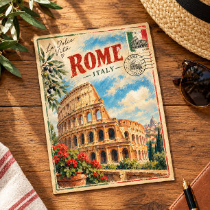Rome Italy Colosseum Travel Souvenir Retro Italian Postcard