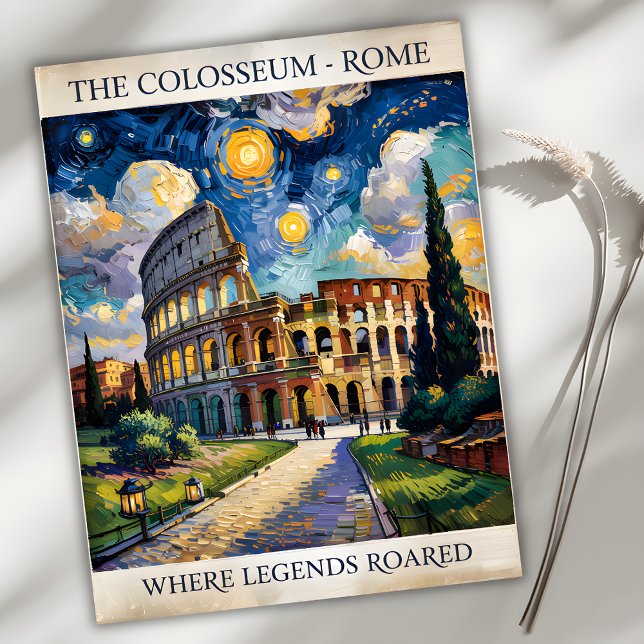 Rome Italy Colosseum Travel Van Gogh Starry Night Postcard (Italy Rome Colosseum in Van Gogh Starry Night Style)
