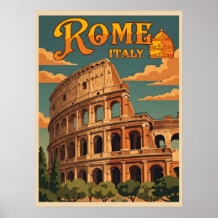 Rome Italy Colosseum Vintage Travel Poster