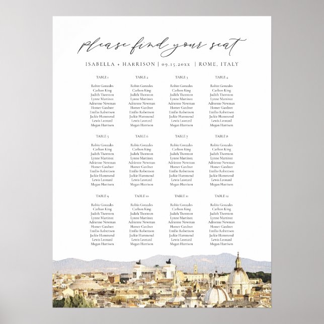 Rome Italy Destination Wedding Seating Chart (Front)