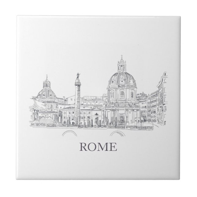 Rome Italy Domes and Obelisk Pen and Ink Sketch Tile (Front)