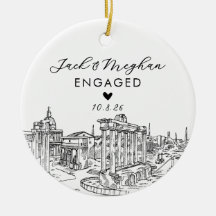 Rome Italy Engaged Forum Ruins Sketch Custom