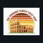 Rome Italy Family Trip Colosseum Sunset Custom Postcard<br><div class="desc">Customize your family Rome Italy trip postcard with your name or other personalized group for your vacation to the Coliseum and other iconic landmarks in Europe. A cool customizable sunset keepsake souvenir for an international journey.</div>