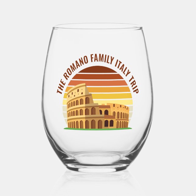 Rome Italy Family Trip Colosseum Sunset Custom Stemless Wine Glass (Front)
