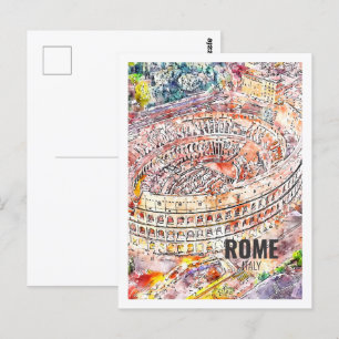 Rome Italy Famous Travel Watercolor Sketch Postcard