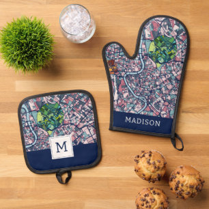 Rome Italy Map Oven Mitt & Pot Holder Set