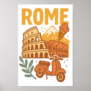 Rome Italy Minimalist Hand-Drawn Colosseum Poster